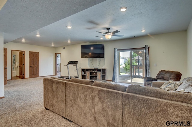 3320 Fairway Dr, Plattsmouth, NE 68048 - carpeted living area with recessed lighting, ceiling fan, and a textured ceiling