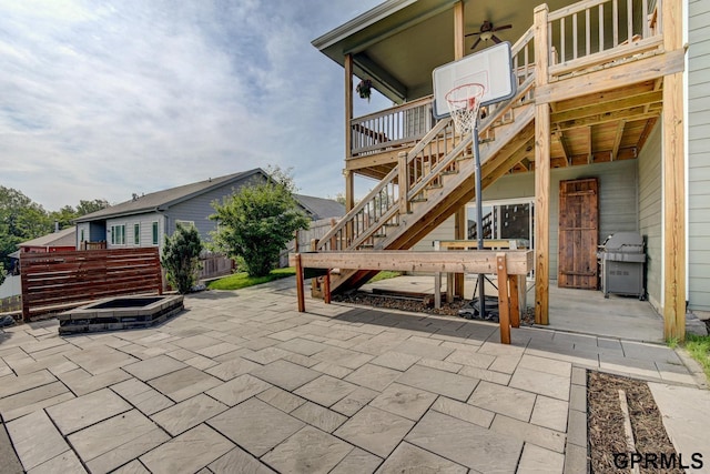3320 Fairway Dr, Plattsmouth, NE 68048 - view of patio / terrace with a grill, stairs, a wooden deck, and a ceiling fan