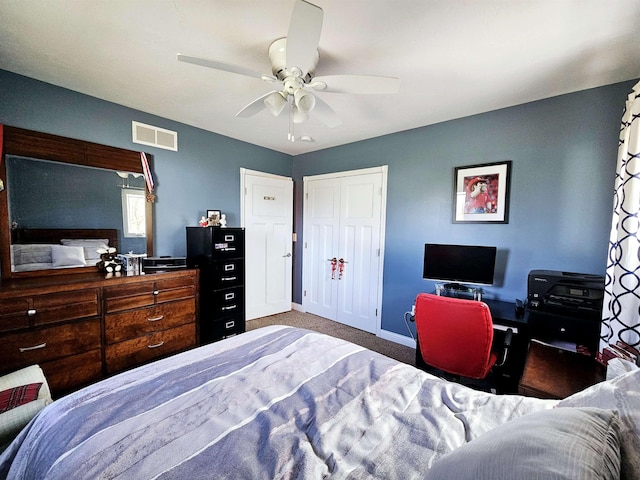 108 W Ridge St, Sutton, NE 68979 - carpeted bedroom featuring a desk, ceiling fan, and a closet