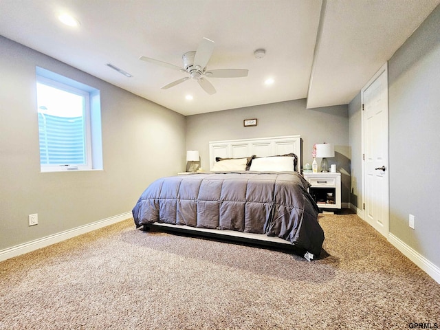 108 W Ridge St, Sutton, NE 68979 - bedroom with carpet flooring, recessed lighting, and a ceiling fan