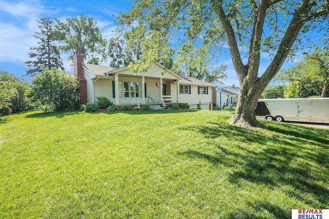 605 S 120th Ave, Omaha, NE 68154 - ranch-style house with a chimney, a front lawn, and a porch