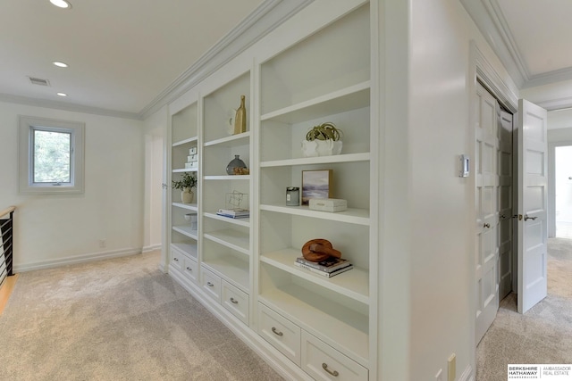 14341 Hamilton St, Omaha, NE 68154 - detailed view of carpet, ornamental molding, recessed lighting, and built in features