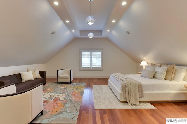 14341 Hamilton St, Omaha, NE 68154 - bedroom featuring wood finished floors, recessed lighting, and vaulted ceiling