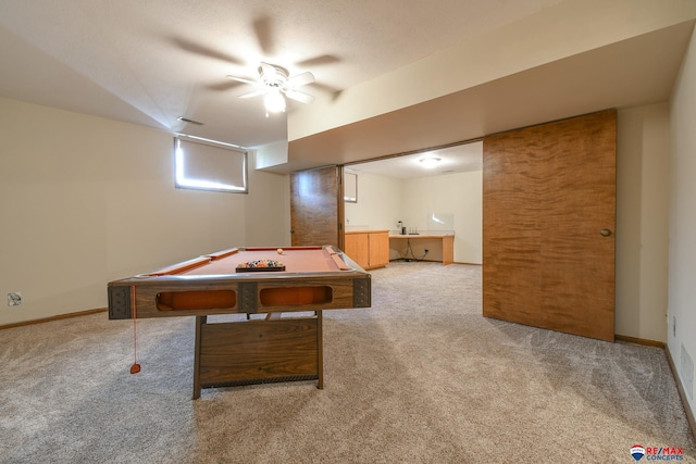 3646 S 77th St, Lincoln, NE 68506 - recreation room featuring carpet, billiards table, and a ceiling fan