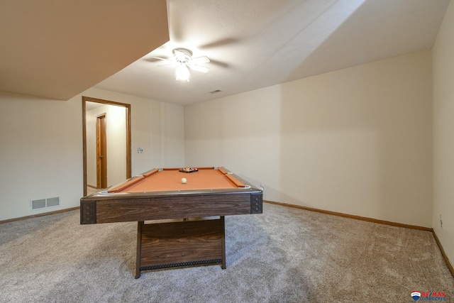 3646 S 77th St, Lincoln, NE 68506 - game room featuring carpet flooring, ceiling fan, and billiards
