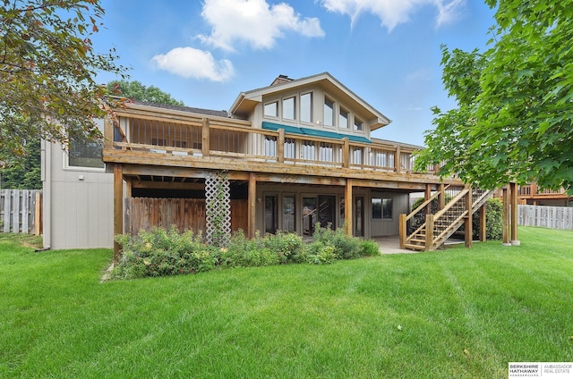 15618 L St, Omaha, NE 68135 - rear view of property with a wooden deck and stairway