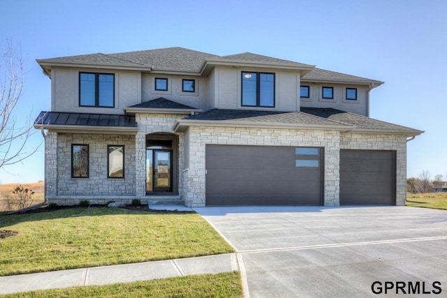 3103 N 184th St, Elkhorn, NE 68022 - view of front of home featuring driveway, stone siding, a front lawn, and a garage