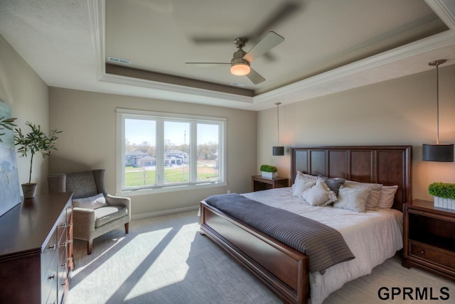 3103 N 184th St, Elkhorn, NE 68022 - bedroom with a tray ceiling, light carpet, a ceiling fan, and ornamental molding