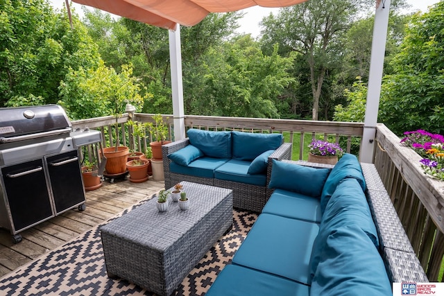 85 Vince Dr, Bennet, NE 68317 - wooden terrace featuring an outdoor hangout area and area for grilling