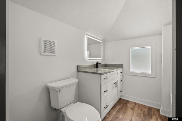 316 N 13th St, Tekamah, NE 68061 - bathroom with vaulted ceiling, vanity, a textured ceiling, and wood finished floors