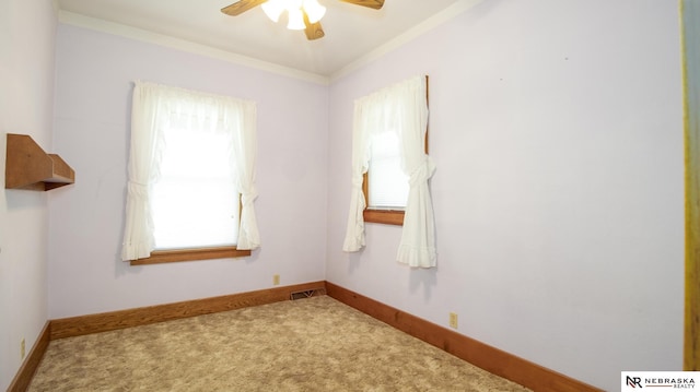 590 Tyler St, Bennet, NE 68317 - spare room featuring ceiling fan, carpet flooring, and ornamental molding