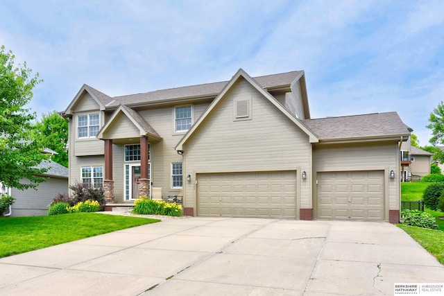 1622 S 179th St, Omaha, NE 68130 - traditional home with concrete driveway, an attached garage, a front lawn, and roof with shingles