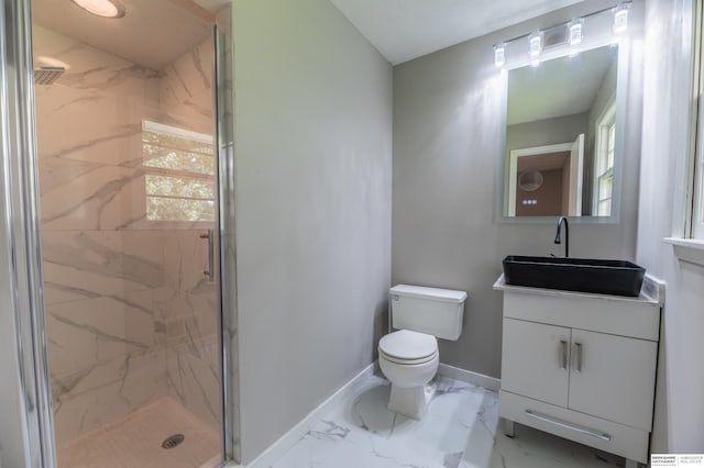 3701 Groves Rd, Bellevue, NE 68147 - full bathroom with vanity, marble finish flooring, a marble finish shower, and healthy amount of natural light