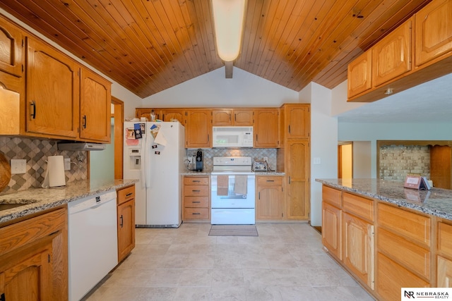 12312 Decatur St, Omaha, NE 68154 - kitchen with white appliances, tasteful backsplash, and light stone countertops