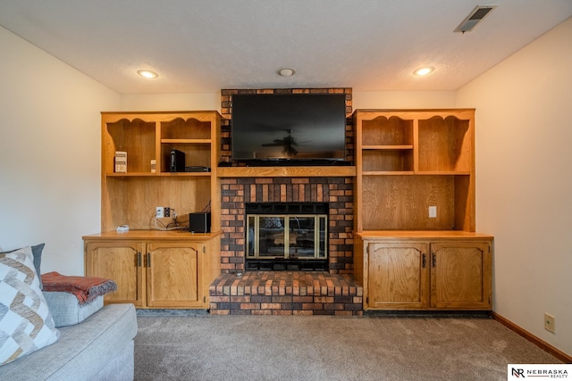 12312 Decatur St, Omaha, NE 68154 - carpeted living room featuring a brick fireplace