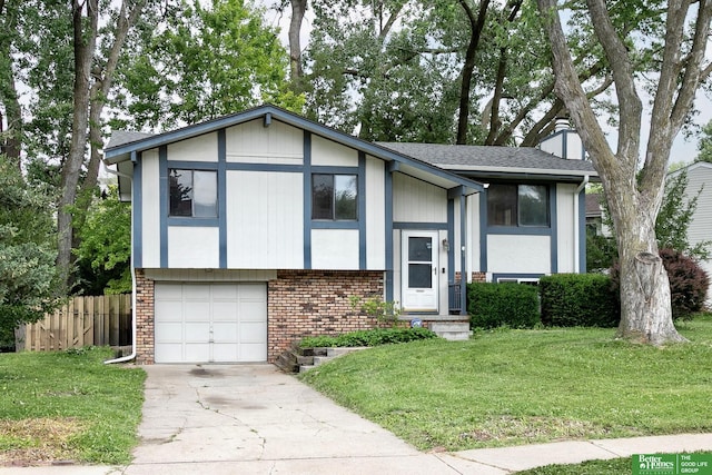 6729 S 135th Ave, Omaha, NE 68137 - split foyer home featuring brick siding, a garage, concrete driveway, and a shingled roof
