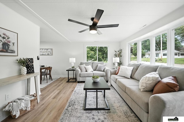 1107 N 6th St, Nebraska City, NE 68410 - living room with healthy amount of natural light, light wood finished floors, and a ceiling fan