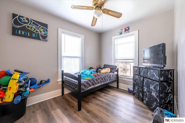2567 Marcy St, Omaha, NE 68105 - bedroom featuring multiple windows, wood finished floors, and ceiling fan