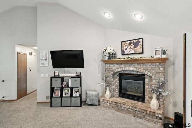 2303 N 150th Ave, Omaha, NE 68116 - carpeted living room with a fireplace and high vaulted ceiling