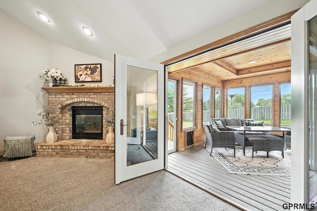 2303 N 150th Ave, Omaha, NE 68116 - living area with plenty of natural light, carpet floors, a fireplace, recessed lighting, and vaulted ceiling