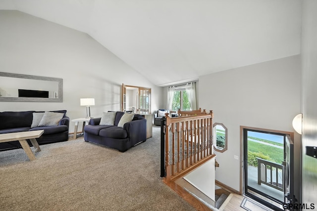 2303 N 150th Ave, Omaha, NE 68116 - living area with high vaulted ceiling and carpet flooring
