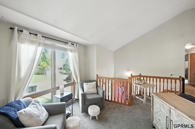 2303 N 150th Ave, Omaha, NE 68116 - sitting room with carpet flooring, lofted ceiling, and an upstairs landing