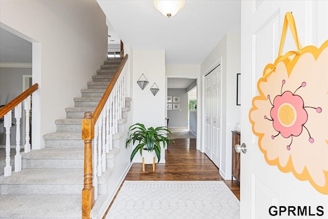16404 Polk St, Omaha, NE 68135 - entrance foyer featuring stairs and wood finished floors