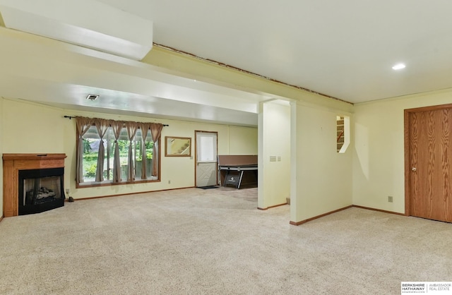 1326 Bellevue Blvd, Bellevue, NE 68005 - unfurnished living room with carpet floors, a fireplace, and recessed lighting