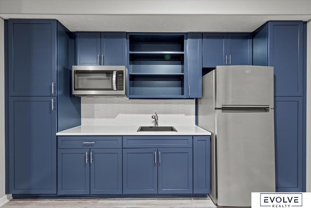 12040 S 44th St, Bellevue, NE 68123 - kitchen featuring stainless steel appliances and blue cabinetry
