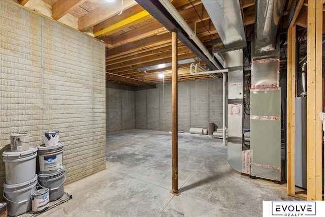 12040 S 44th St, Bellevue, NE 68123 - unfinished basement featuring heating unit and brick wall