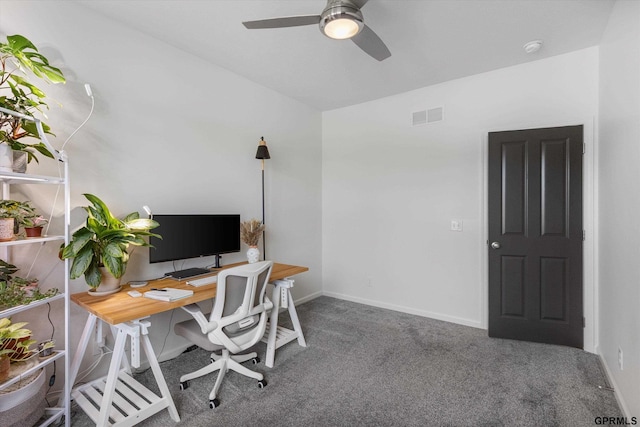 2111 Gindy Dr, Bellevue, NE 68147 - carpeted home office featuring ceiling fan and baseboards