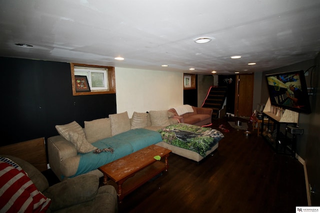 315 N Main St, Wilber, NE 68465 - living room featuring wood finished floors, stairs, and recessed lighting