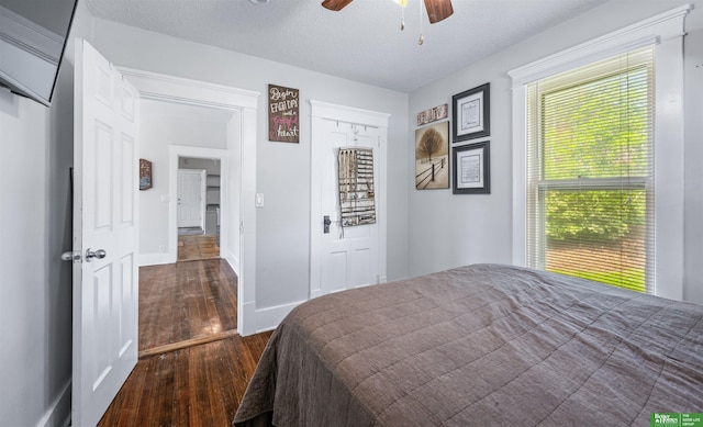 13130 N St N, Omaha, NE 68137 - bedroom featuring wood-type flooring, a textured ceiling, and a ceiling fan