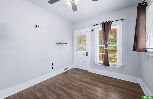 13130 N St N, Omaha, NE 68137 - entrance foyer with a ceiling fan and dark wood-type flooring