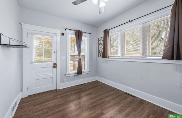 13130 N St N, Omaha, NE 68137 - doorway to outside with dark wood finished floors, healthy amount of natural light, and a ceiling fan