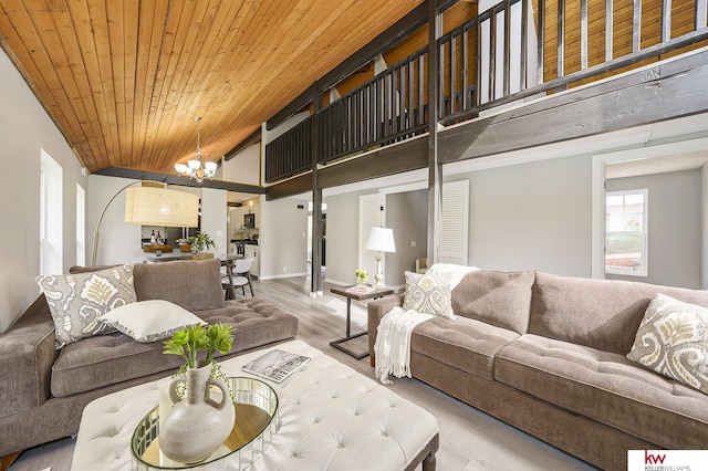 11339 Old Maple Rd, Omaha, NE 68164 - living area with a chandelier, wooden ceiling, and wood finished floors