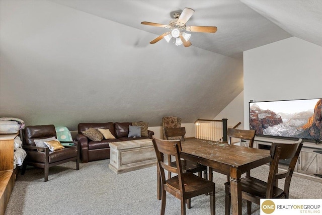 3521 N 267th Plz, Waterloo, NE 68069 - dining area featuring vaulted ceiling, light colored carpet, and ceiling fan