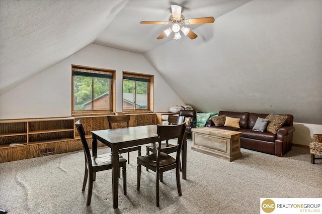 3521 N 267th Plz, Waterloo, NE 68069 - carpeted dining room featuring vaulted ceiling and ceiling fan