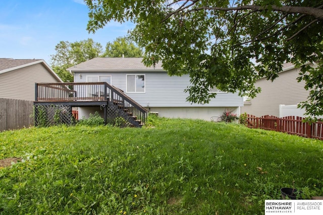 17737 Edna St, Omaha, NE 68136 - rear view of property featuring a deck, stairway, and roof with shingles