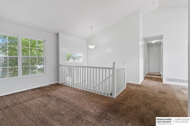 17737 Edna St, Omaha, NE 68136 - empty room with carpet floors and high vaulted ceiling
