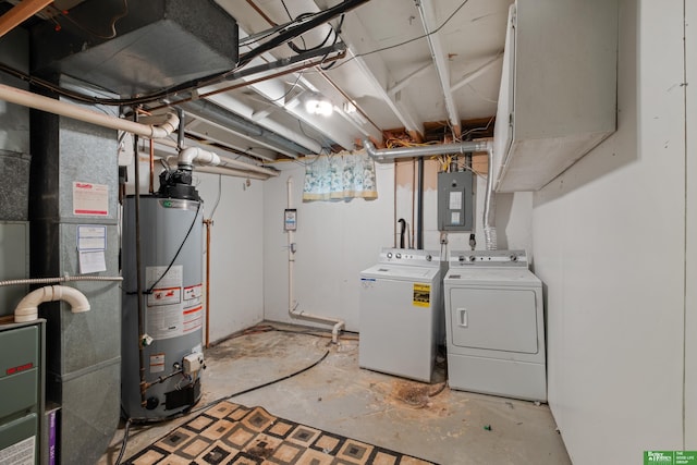 36 Redwood Ln, Yutan, NE 68073 - unfinished below grade area with gas water heater, washing machine and clothes dryer, electric panel, and heating unit