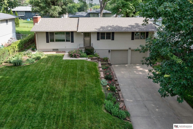 11018 Hascall St, Omaha, NE 68144 - ranch-style home with an attached garage, driveway, roof with shingles, and a chimney