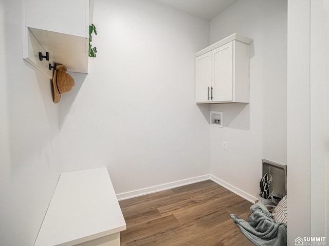 1070 Titan Dr, Hickman, NE 68372 - laundry area featuring wood finished floors, cabinet space, and washer hookup