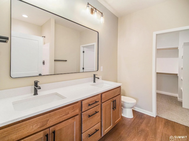 1120 Titan Dr, Hickman, NE 68372 - full bathroom with double vanity, wood finished floors, and a walk in closet