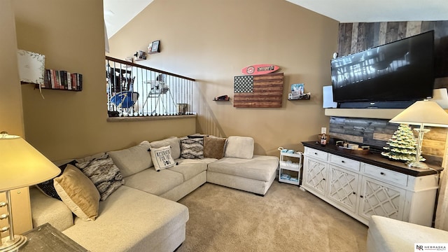 6005 S 191st Ter, Omaha, NE 68135 - living room featuring light colored carpet and vaulted ceiling