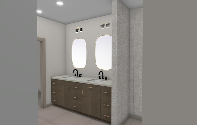 5518 S 200th Ave, Omaha, NE 68135 - full bath featuring double vanity, recessed lighting, tile patterned floors, and tiled shower