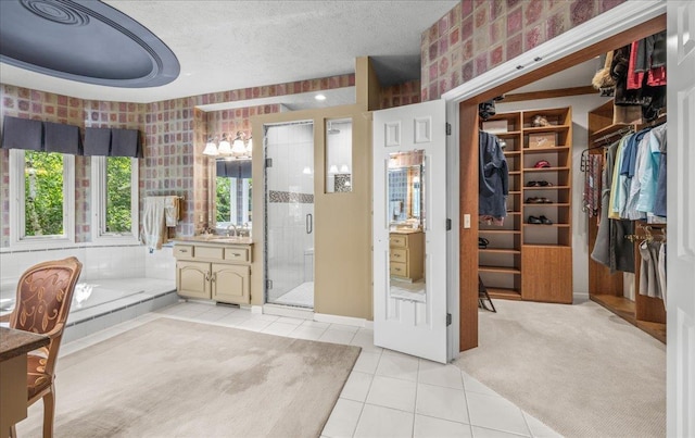 733 N 157th Cir, Omaha, NE 68118 - bathroom featuring tile patterned flooring, vanity, a stall shower, a garden tub, and a spacious closet