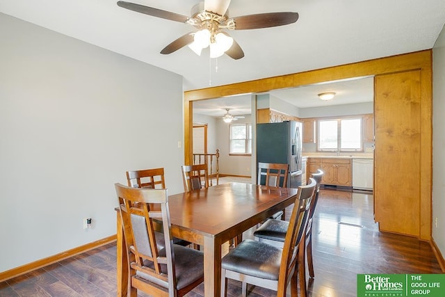 1800 N Clarmar Ave, Fremont, NE 68025 - dining space with ceiling fan and dark wood finished floors