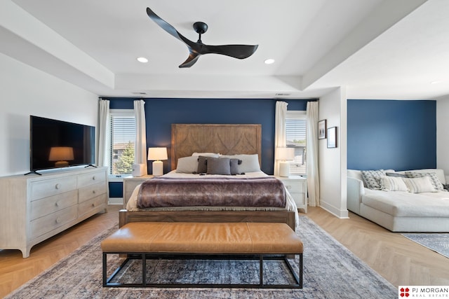 21034 X St, Omaha, NE 68022 - bedroom featuring a raised ceiling, recessed lighting, and ceiling fan