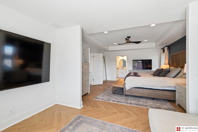 21034 X St, Omaha, NE 68022 - bedroom featuring a raised ceiling, recessed lighting, and ensuite bath